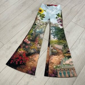 Red and Green Jeggings with Artistic Garden Print